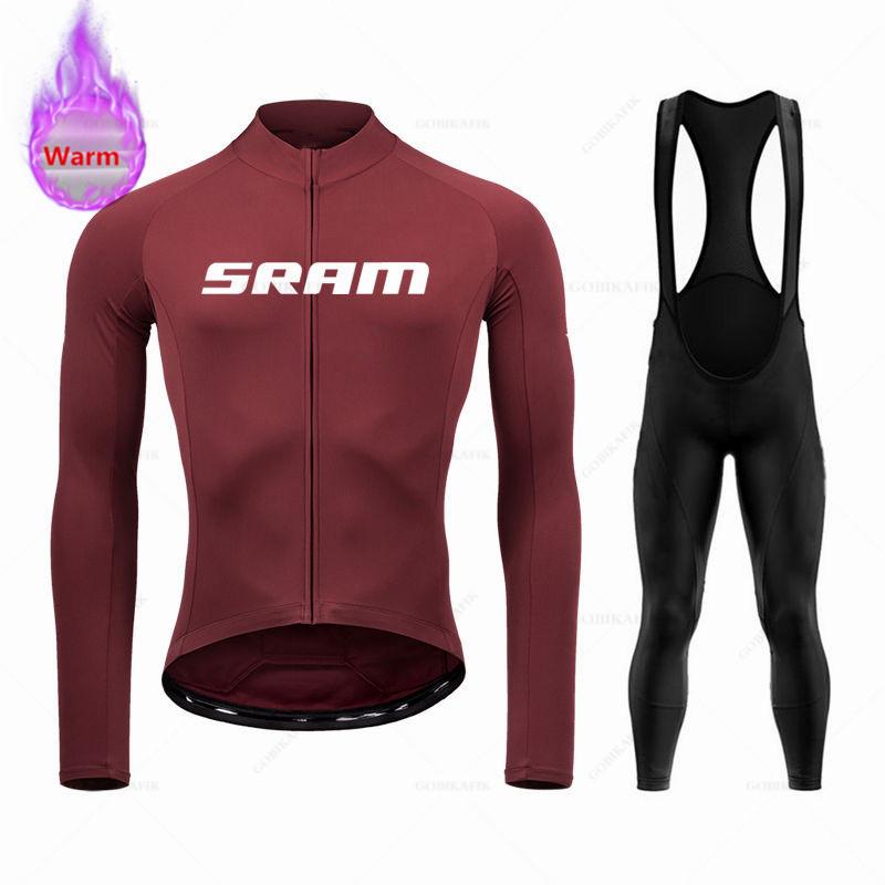 Sram Team Одежда для велоспорта Теплая 2026 Зима Термофлис Велосипедная одежда Мужской Костюм-Джерси На открытом воздухе Катание на велосипеде MTB Велосипедные штаны на лямках Комплект