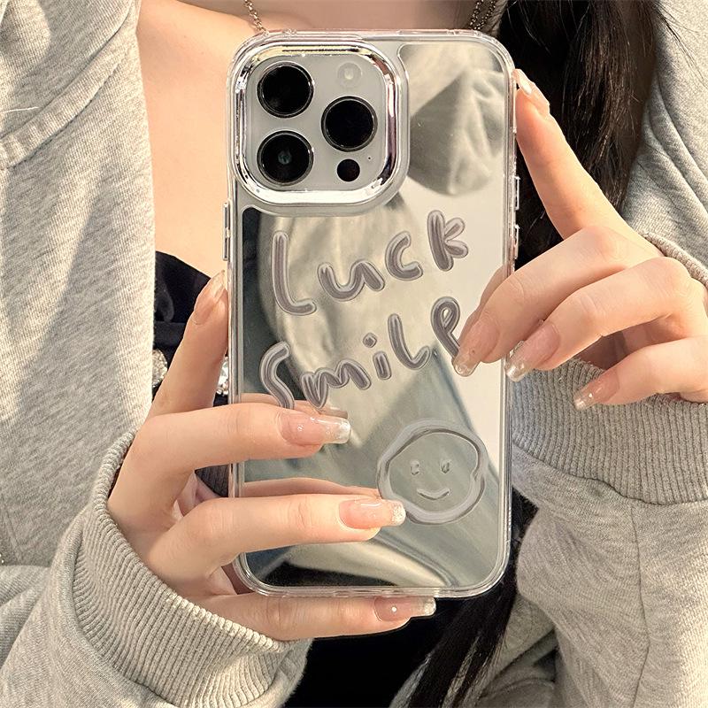 Чехол для iPhone 15 Zhitai Mirror: Совместим с iPhone 14 Pro и Apple 16 Pro Max, имеет дизайн «три в одном» со смайликом.
