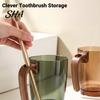 Non Slip Wood Grain Handle Cup Clear Toothbrush with Handle, Plastic Mouthwash Holder, Family Use Container Storage Slot Modern Bathroom Accessory for