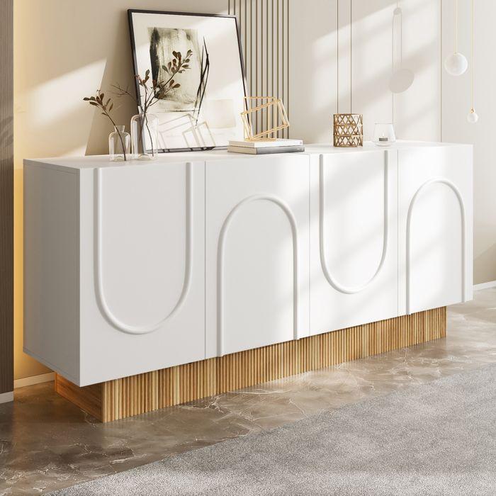Buffet 4 portes, Forme en U claire, Buffet élégant pour salon et salle à manger, Buffet moderne 160x75x38 cm, Meuble de rangement