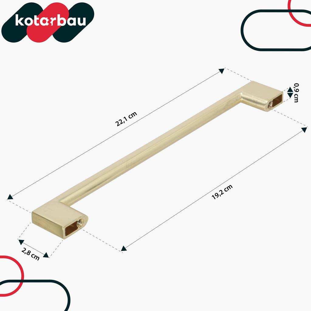KOTARBAU® Kitchen Furniture Handle Classic Modern Oblong Long Matte Gold 221 MM Spacing 192 MM Set of 10