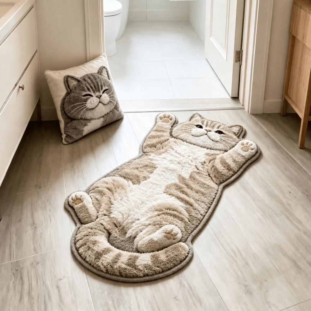2D Home Decor Carpet Non-Slip Cartoon Carpet Soft Cat-Shaped Area Rug Living Rooms