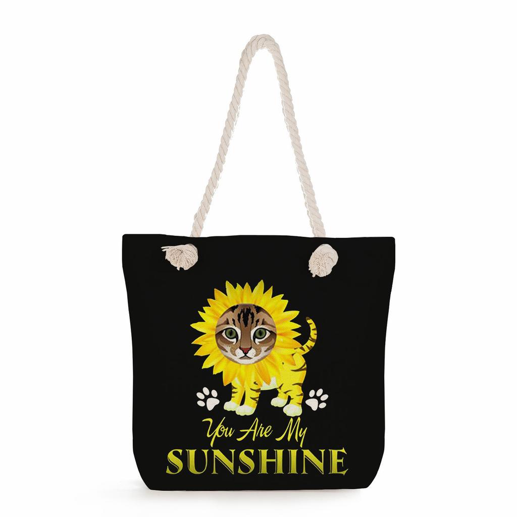 Cat print thick rope single-shoulder beach bag 7266 CLE