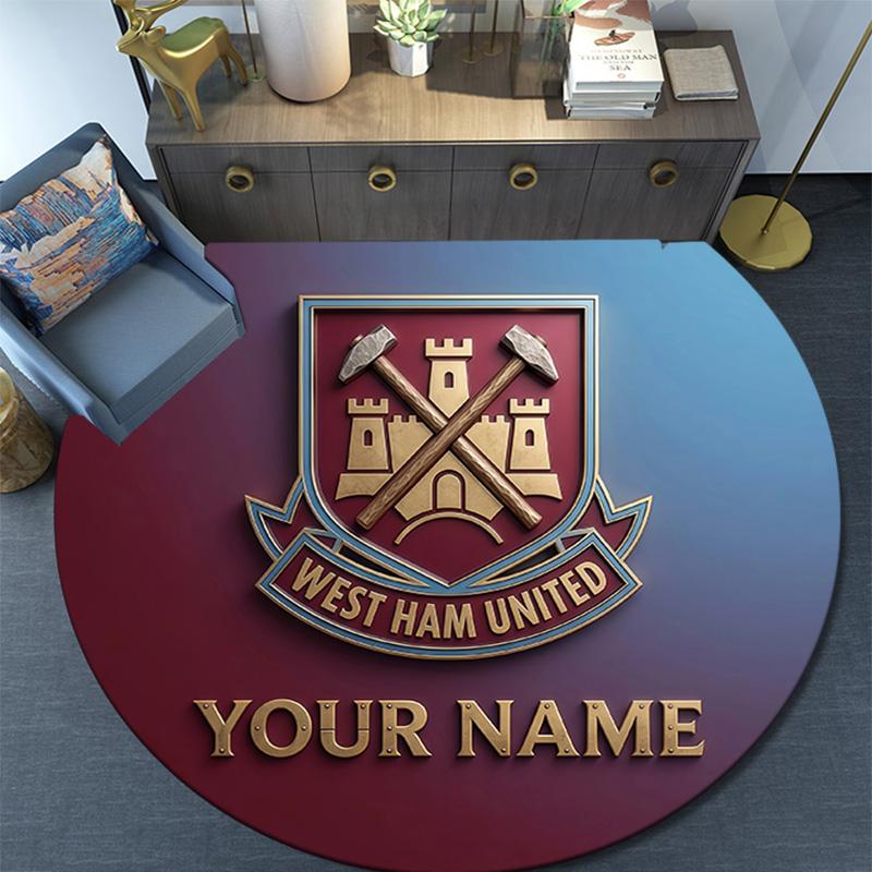 Круглый ковер с индивидуальным именем West Ham United, ковер для гостиной, спальни, дивана, игровой комнаты, нескользящий коврик для пола