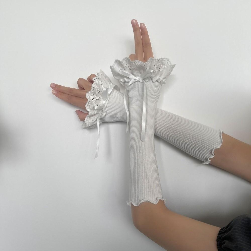 1 Pair Long Length Ruffle Sleeves For Women Elastic Ruffle Cuff Lace Elbow Sleeves for Women