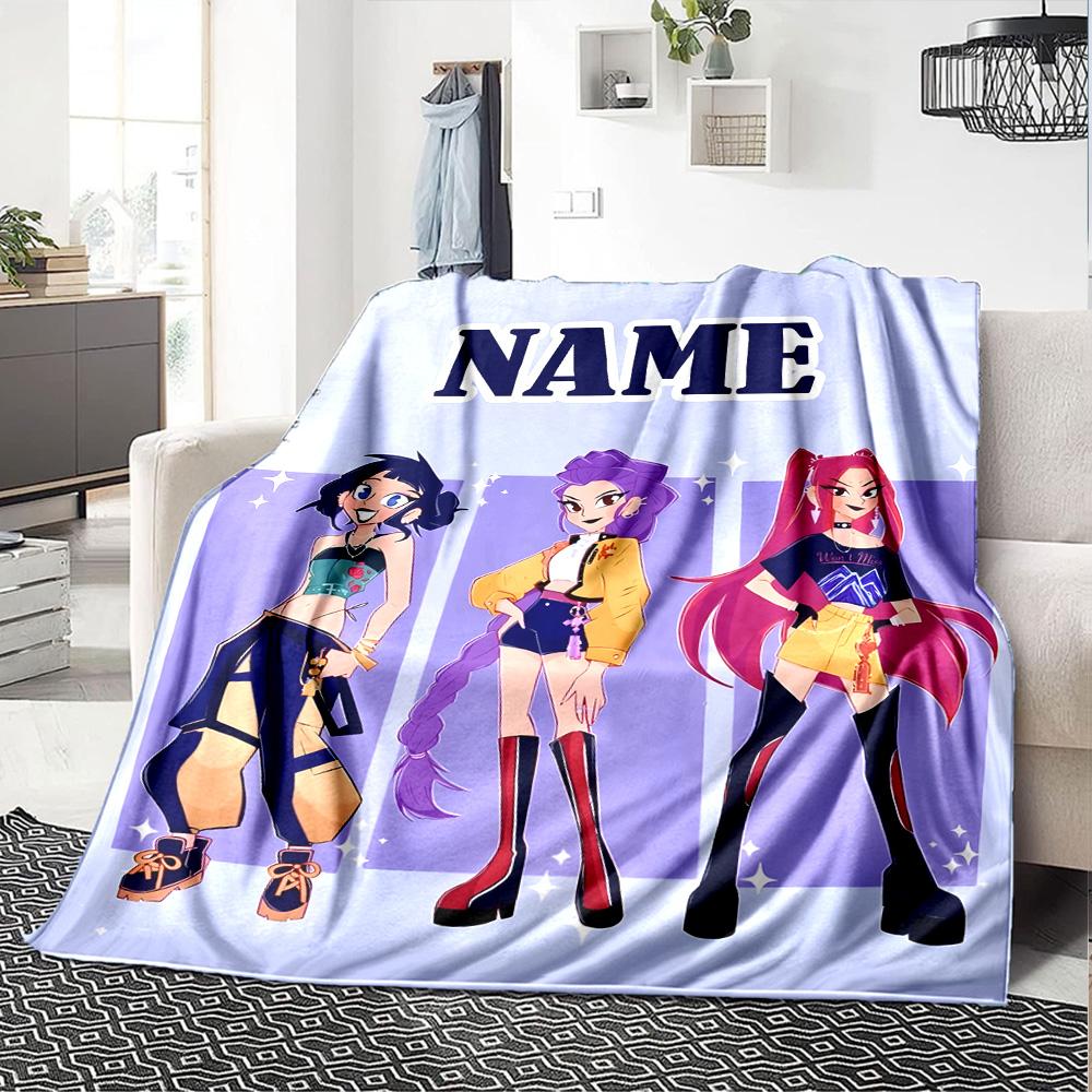 Customizable KPop Demon Hunters12 Throw Blanket – Personalized Name, All-Season Cozy Snug Blanket, Machine Washable, Personalized Blanket