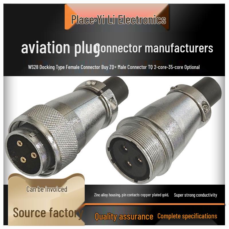 Mating WS28 Aviation Plug Socket - Gold-Plated Industrial Connector with 26 Pins.