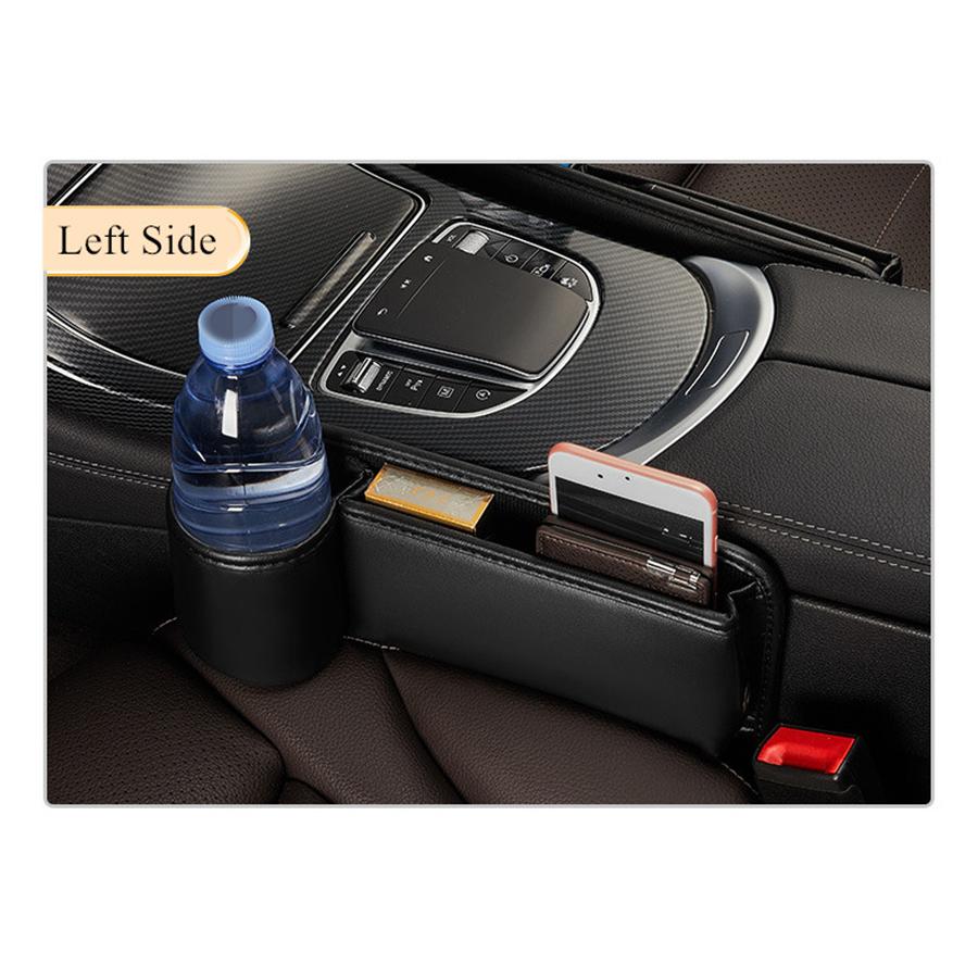 Black PU Leather Left Car Seat Gap Catcher Crevice Filler Storage Box Organizer