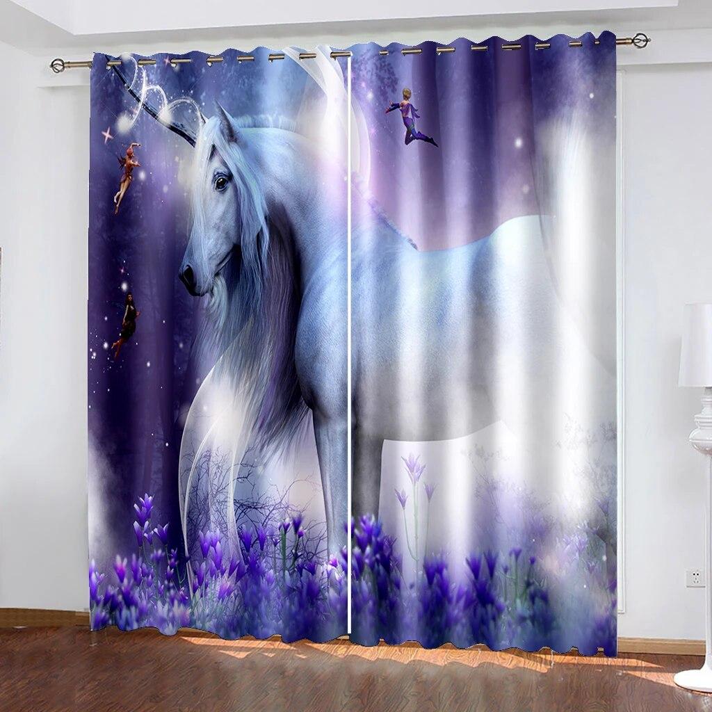 Bohemian Style Psychedelic Unicorn Horse 3D Thin Shading Polyester Semi Sunshade Curtain For Bedroom Living Room Hook Decor