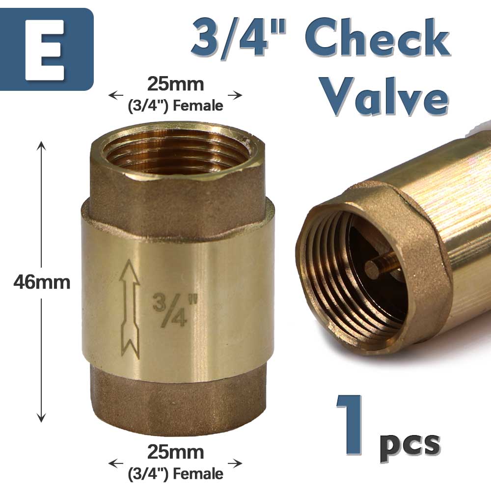 1/2" 3/4" 1" Brass Check Valve w/ Filter In-Line Spring Anti Backflow Adapter One-Way Water Flow Control Connect Repair Connect