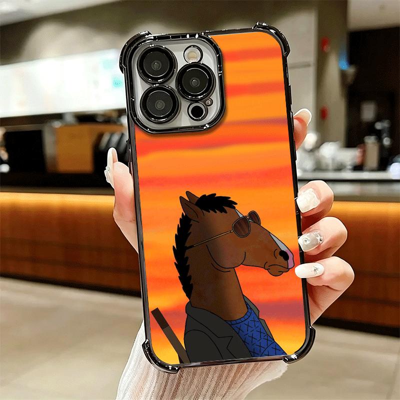 B-BoJack H-Horseman Смешной Позолоченный Чехол для Телефона Для Iphone 16 17 Pro Max Air 16E 14 15 Plus 12 13 Mini Защита от Падения Подушка Безопасности Чехол