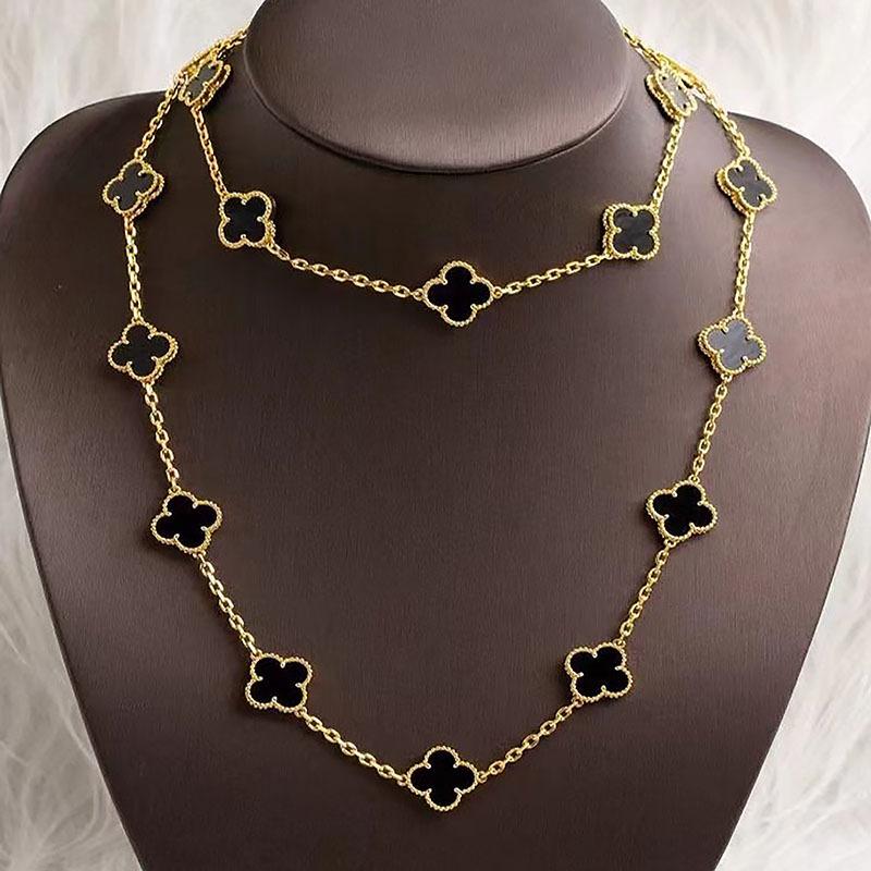 Высокое качество 90 см длиной 20 цветов двухстороннее ожерелье с четырьмя листочками клевера счастливый кулон модная универсальная женская цепочка-джемпер