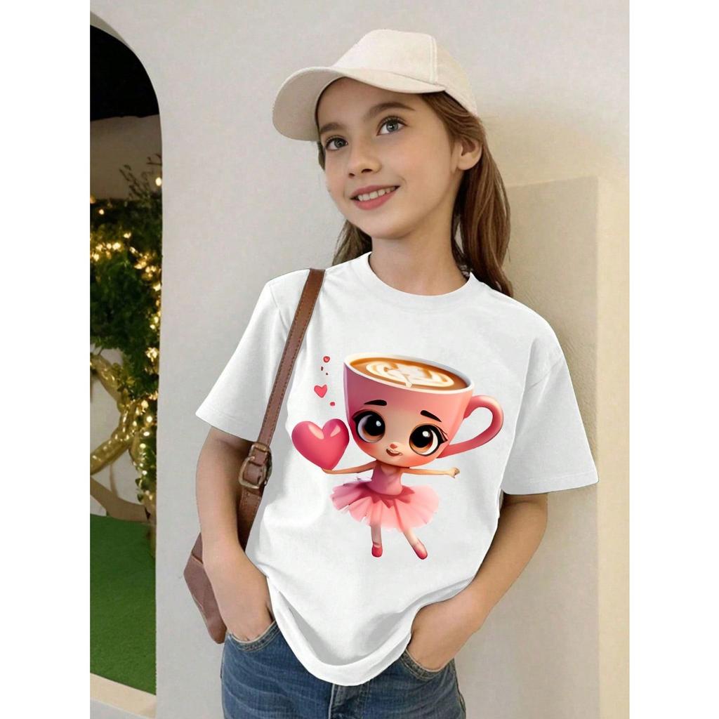 Camiseta de manga corta con estampado de bailarina de ballet, cómoda y transpirable, para uso casual diario en verano