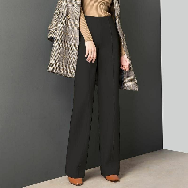 High Waist Women's Woolen Wide Leg Pants - Autumn/Winter Casual Loose Fit