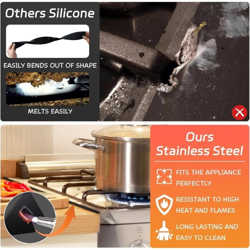 Пара Накладки для кухонной плиты, закрывающие зазоры, Стальные щитки для зазоров духовки, Легко очищаемые боковые наполнители для плиты, Набор наполнителей для боковых зазоров плиты