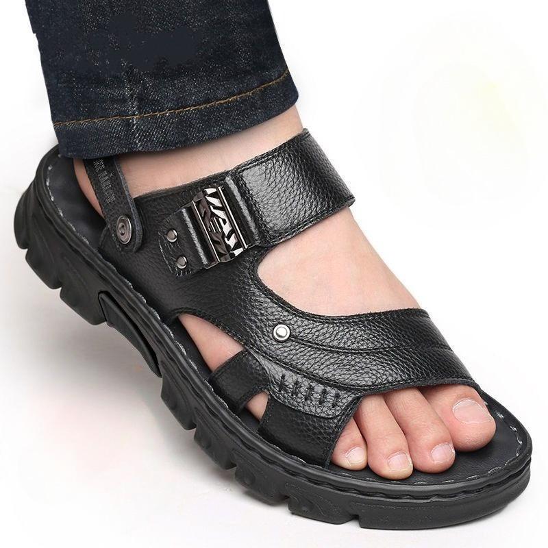 Модные классические мужские сандалии однотонные из ПУ кожи мужские летние пляжные шлепанцы повседневные удобные сандалии с открытым носком мягкие сандалии-гладиаторы