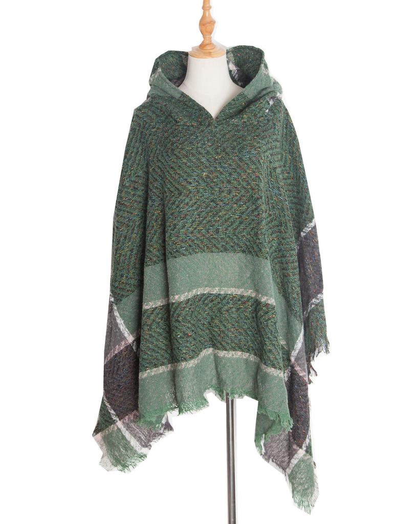 European & American Herringbone Women's Hooded Poncho Pullover (Spring, Autumn, Winter Collection)