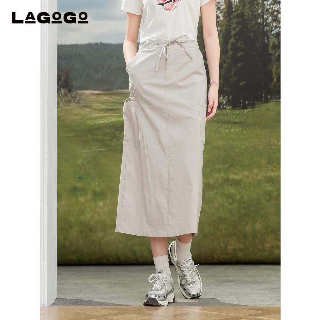 Lagogo Lago Valley new high waisted lace up slit commuting half skirt for women
