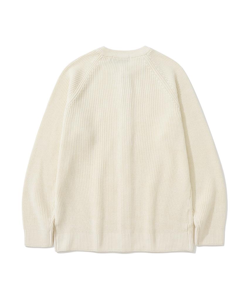 Вязаный [Вязаный X Модная Планета] Хлопковый Вафельный Круглый Кардиган Кремовый