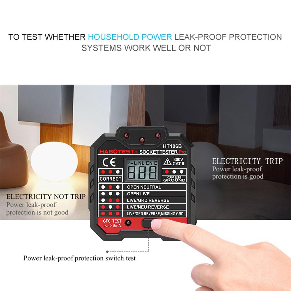Усовершенствованный тестер электрических розеток HABOTEST RCD, автоматическая схема тестирования нейтрального провода под напряжением