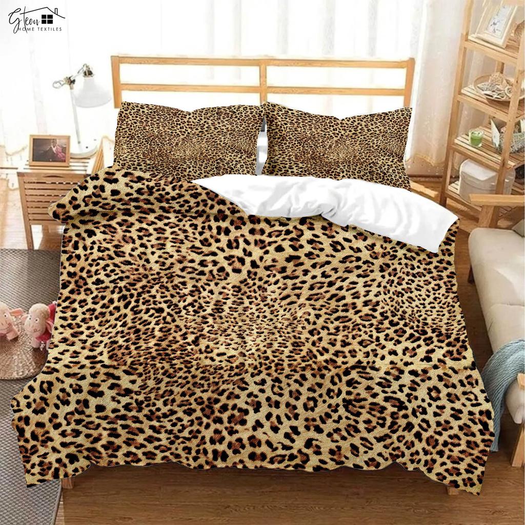 Vintage Animal Texture Leopard Print Bedding Set Soft and Comfortable Down Quilt Cover Set 3-piece Kids Quilt Cover Set