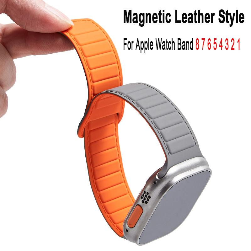 Браслет с магнитной петлей, кожаный ремешок для Apple Watch 49 мм, 45 мм, 41 мм, 44 мм, 40 мм, 42 мм, 38 мм, спортивный ремешок для часов для iWatch Series 8 7 6 SE 5 4 3 2 1