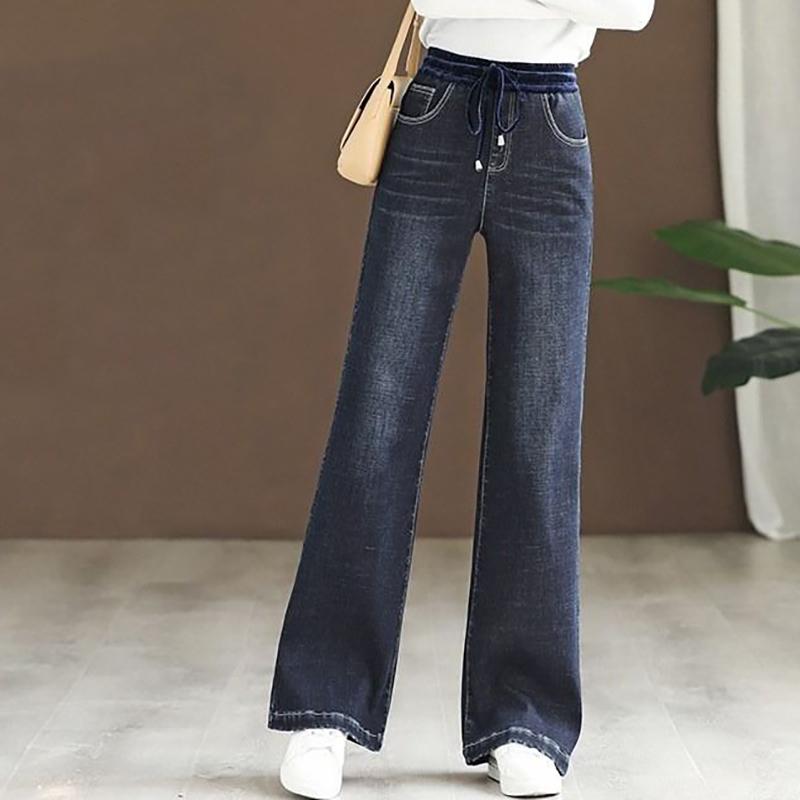 Женские эластичные прямые джинсы с высокой талией, мешковатые, широкие, джинсовые брюки, весна-осень, повседневные, винтажные