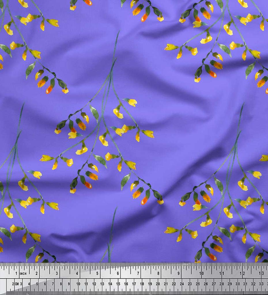 Soimoi Черная японская креп-сатиновая ткань с акварельным принтом и листьями, ткань для рукоделия шириной 42 дюйма по метрам