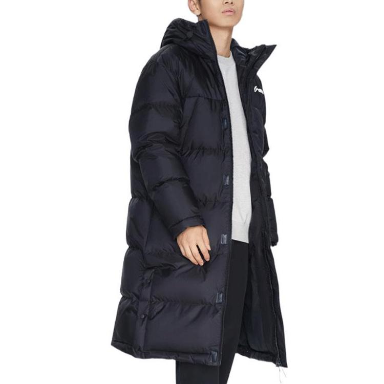 Li Ning свободная повседневная спортивная длинная куртка с капюшоном мужская верхняя одежда черная AYMR055-1