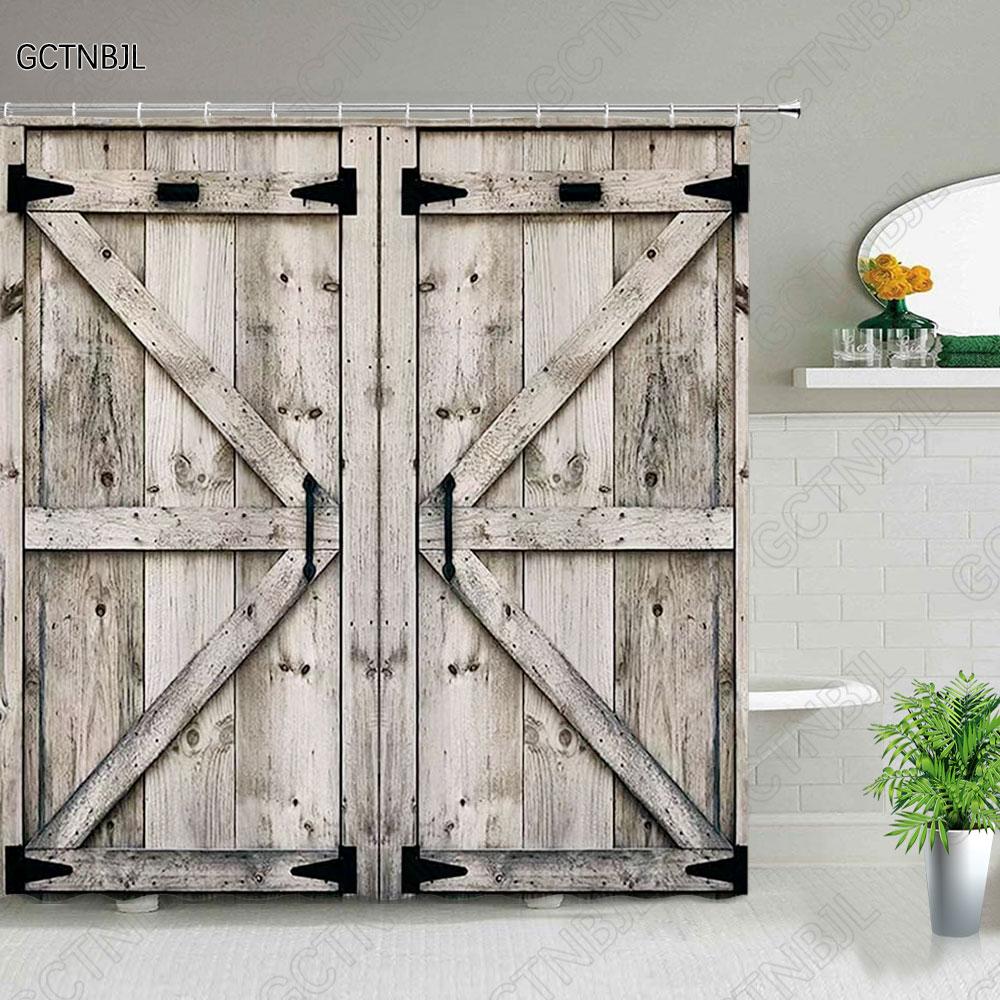 Ретро Деревянные Двери Набор Занавески для Душа Рустик Старый Винтажный Амбарная дверь Тканевые Занавески для Ванной Комнаты Фермерский Дом Декор для Ванной Экраны для Ванной Крючок