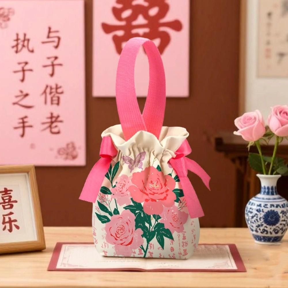 Свадебный мешочек для конфет с бантом Холщовая сумка в китайском стиле Милая маленькая сумочка на запястье Вечеринка