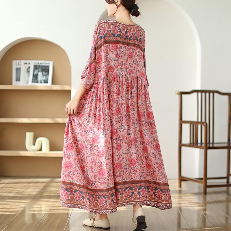 Новое хлопковое атласное платье с коротким рукавом больших размеров в винтажном стиле с цветочным принтом для женщин, повседневное свободное длинное летнее платье