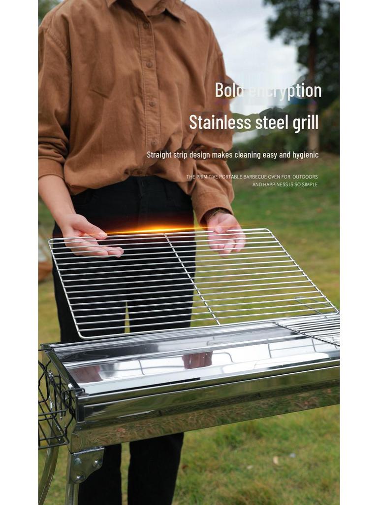 Большой портативный складной угольный гриль-барбекю из нержавеющей стали для использования на открытом воздухе и дома
