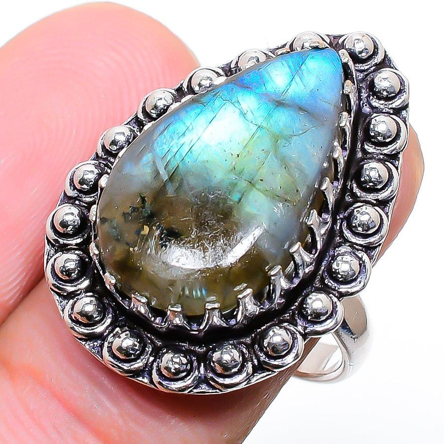 Ювелирное кольцо ручной работы с лабрадором из стерлингового серебра 925 пробы 5,5 Q8f70