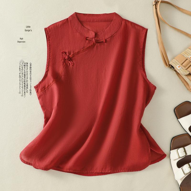 Женский летний ретро топ-жилет без рукавов на пуговицах 2025