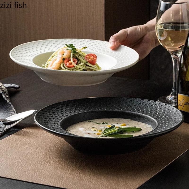 Креативная текстура Керамическая глубокая тарелка Ресторанная толстая суповая тарелка Салатная тарелка Тарелки для пасты Молекулярная пищевая специальная посуда