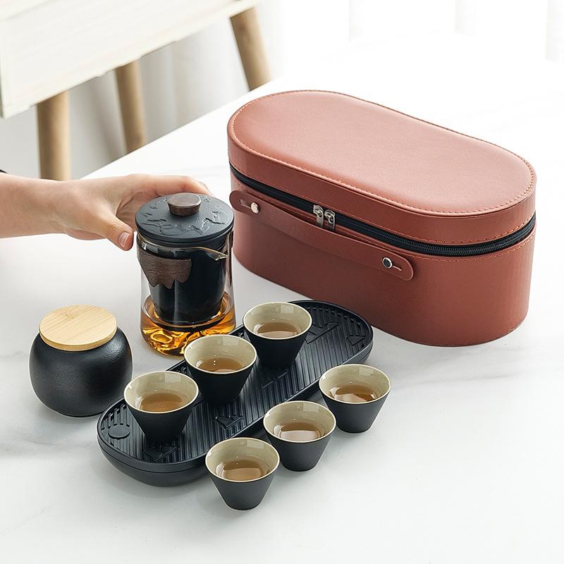 Meishi Glass Travel Tea Set Portable Kuaike Cup Personal Carry-on Bag Set Outdoor Kung Fu Teacup Tea Pot