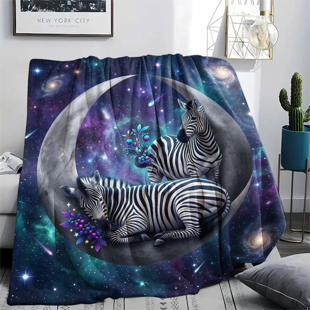 1PC Giraffe Moon Night New Patterned Flannel Blanket High quality All Seasons for Lunch Break Warmth and Comfort Halloween Gifts Ideal Gift