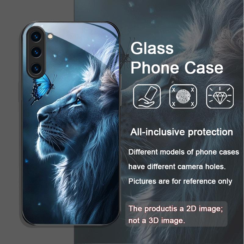 Роскошный чехол из закаленного стекла с рисунком льва для Samsung Galaxy S25 Ultra S24 S23 Plus S22 S21 S20 FE M55 M54 5G Задняя крышка