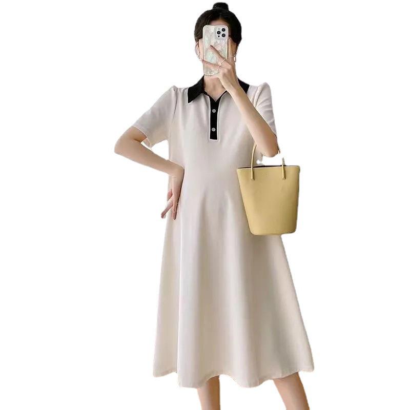 Корейское свободное летнее платье-поло для беременных с короткими рукавами