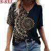 S-8XL Plus Size T-shirt Summer Women's T-Shirt Vintage Casual Black Fashion V Neck Pullover Short Sleeve Printed Loose Tees Tops