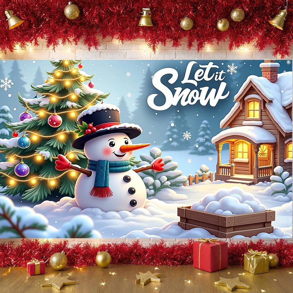 Рождественский дисплей Фигурка снеговика Праздничный фон Снежная сцена Фон Праздничные украшения Снеговик Фон для фотофона Рождество