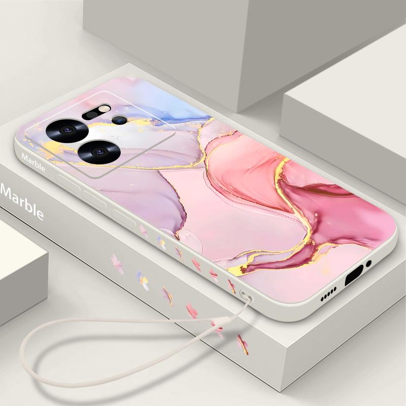Luxury Marble Pattern Phone Case for Xiaomi 13T 12T 11T Poco F6 X6 X5 Pro Redmi Note 13 12 11 Pro K40 K70E Lanyard Shockproof Soft TPU Cover