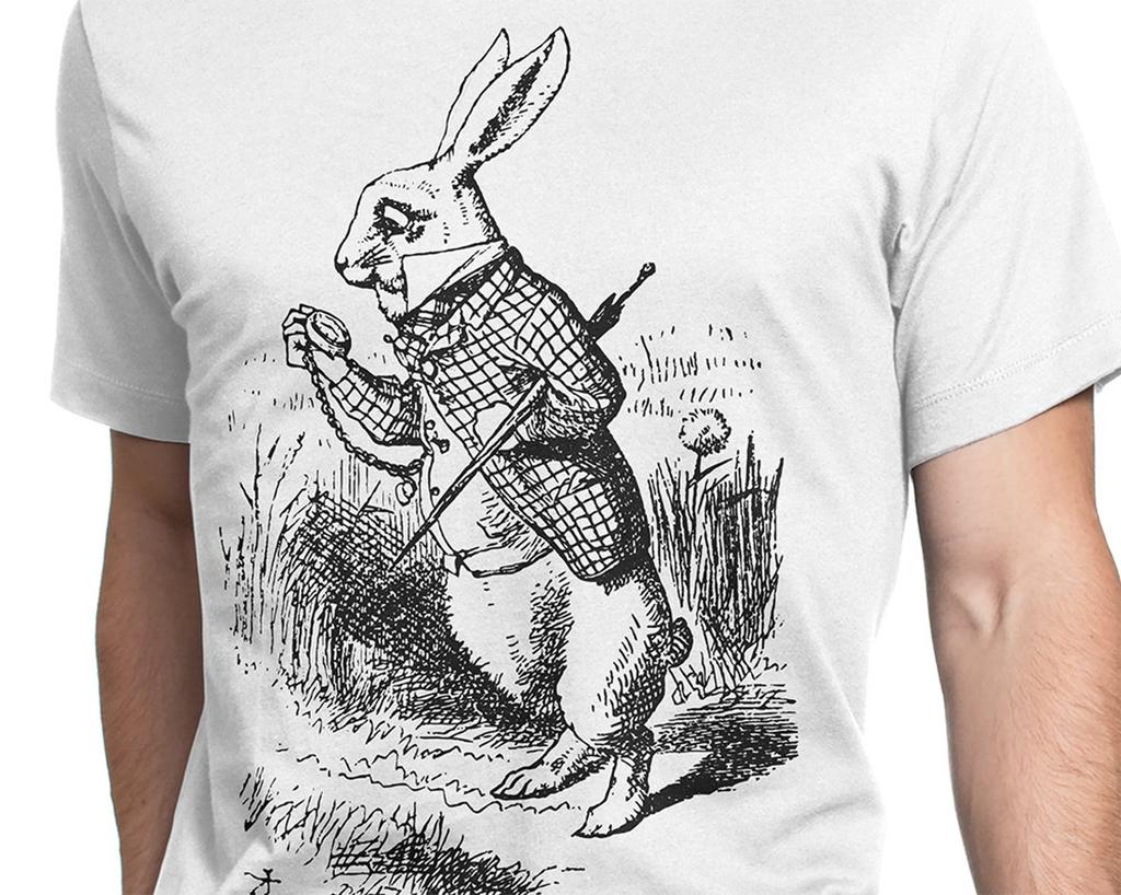 Alice in Wonderland 6 Drawing John Tenniel T-shirt S-XXL White Rabbit Lewis Carroll Literature Illustration, Cool Gift