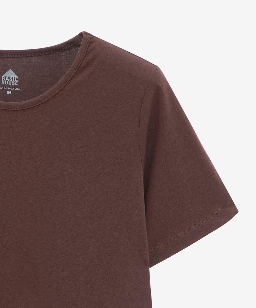 BASIC HOUSE Women'S Modal Crew Neck Regular Fit Short Sleeve T-Shirt Brown Lats0222
