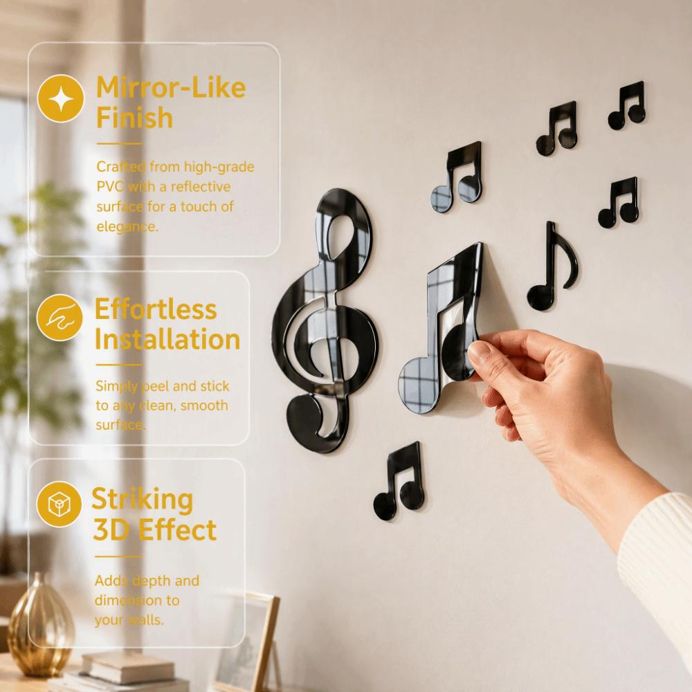 Removable Finish Music Note Wall Sticker 3D Look Embossed Wall Decal Wall Background
