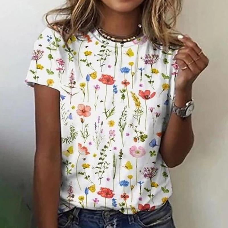 Модная футболка с круглым вырезом и 3D-принтом, женская футболка с коротким рукавом, свободная футболка, летний женский повседневный пуловер EMA