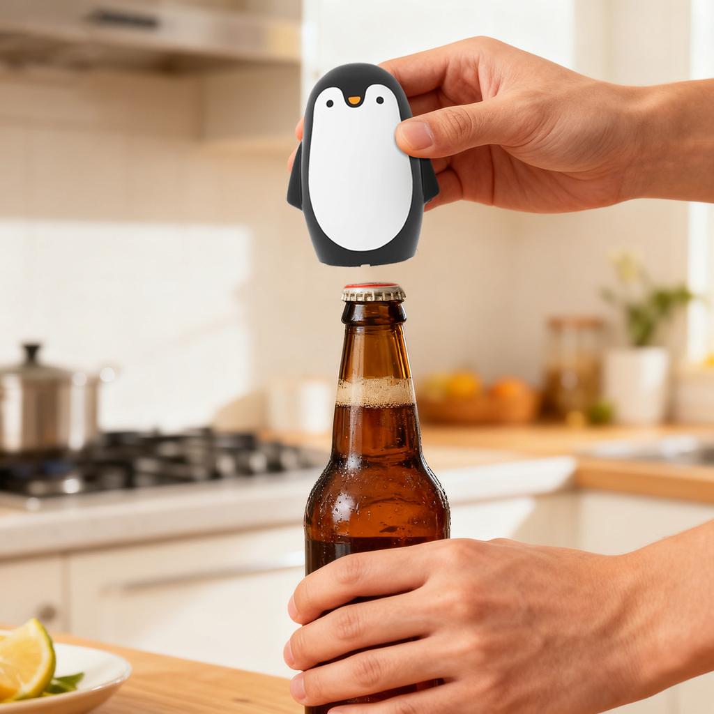 Penguin Bottle Opener – Magnetic Cap Catcher, Automatic Push Down Off Beer And Opener, Fun For Home Bar Camping And Parties