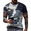 Vintage T-Shirt For Men Patchwork Denim Graphic Tee 3D Printing Short Sleeve Casual T Shirt Oversized Men's Clothing Tops Summer