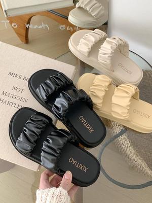 Шлепанцы с каблуком снаружи, лето 2024, мягкие высокие женские тапочки и сандалии, белые туфли IF, водонепроницаемая обувь, уникальная